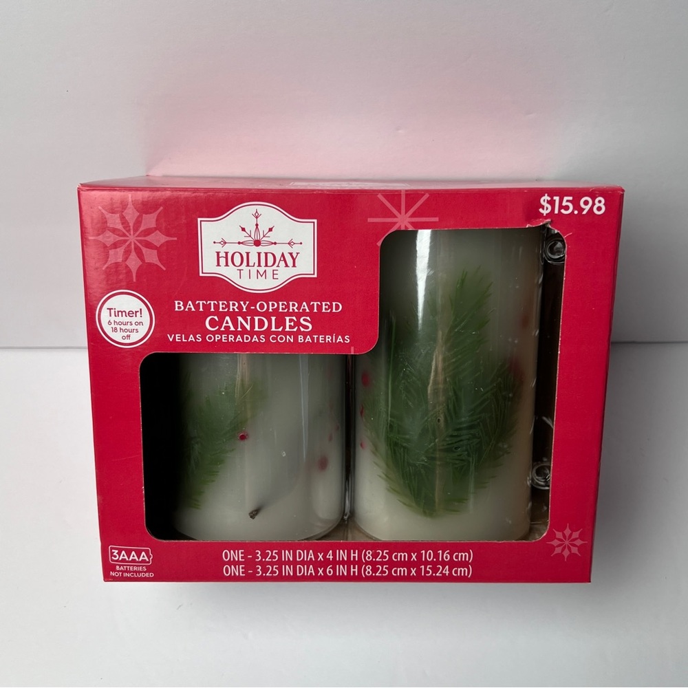 Holiday Time Red and White Battery operated Candles with timer NIB